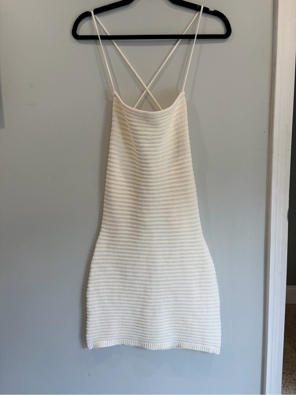 White Fox Cream Strappy Knit Mini Dress - size M EUC